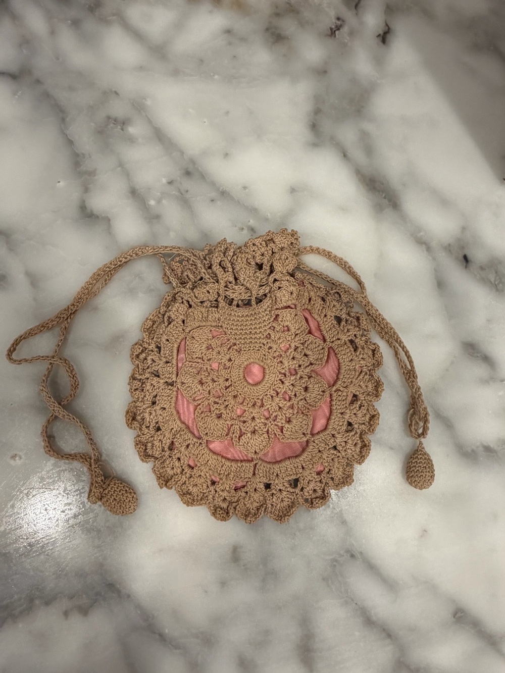 Vintage Victorian Reticule Crocheted Drawstring Purse